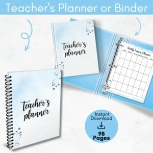 Blue Floral Teacher’s Planner Or Binder