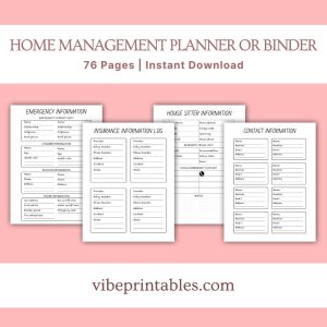 Black & White Home Management Planner Or Binder