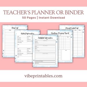 Blue Floral Teacher’s Planner Or Binder