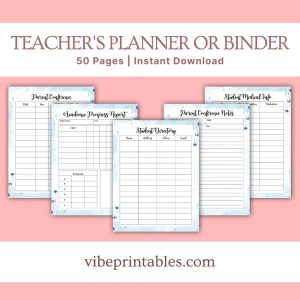 Blue Floral Teacher’s Planner Or Binder