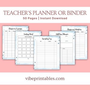 Blue Floral Teacher’s Planner Or Binder