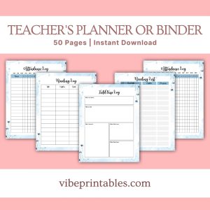 Blue Floral Teacher’s Planner Or Binder