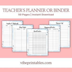 Blue Floral Teacher’s Planner Or Binder