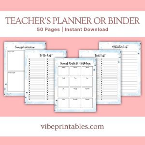 Blue Floral Teacher’s Planner Or Binder