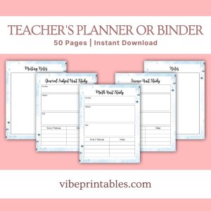 Blue Floral Teacher’s Planner Or Binder