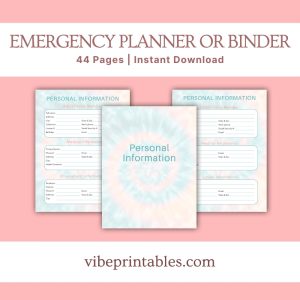 Tie Dye Emergency Planner Or Binder