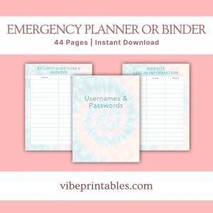 Tie Dye Emergency Planner Or Binder