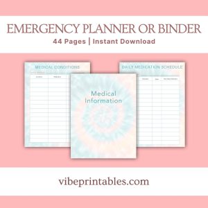 Tie Dye Emergency Planner Or Binder