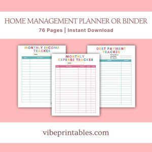 Multicolor Home Management Planner Or Binder