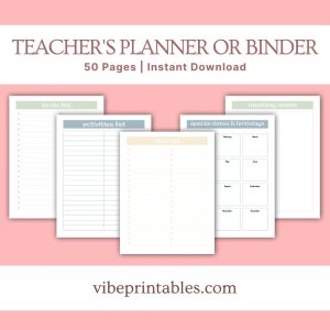 Light Pastel Teacher’s Planner Or Binder