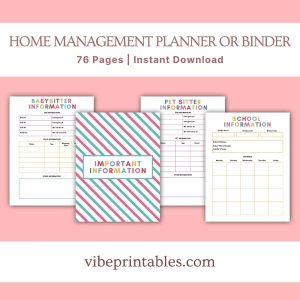 Multicolor Home Management Planner Or Binder