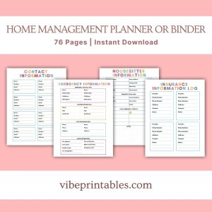 Multicolor Home Management Planner Or Binder