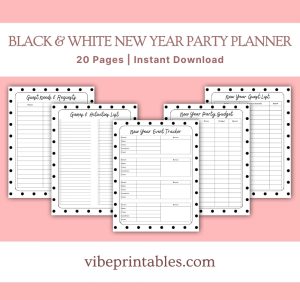 New Year Party Planner Or Binder In Black & White