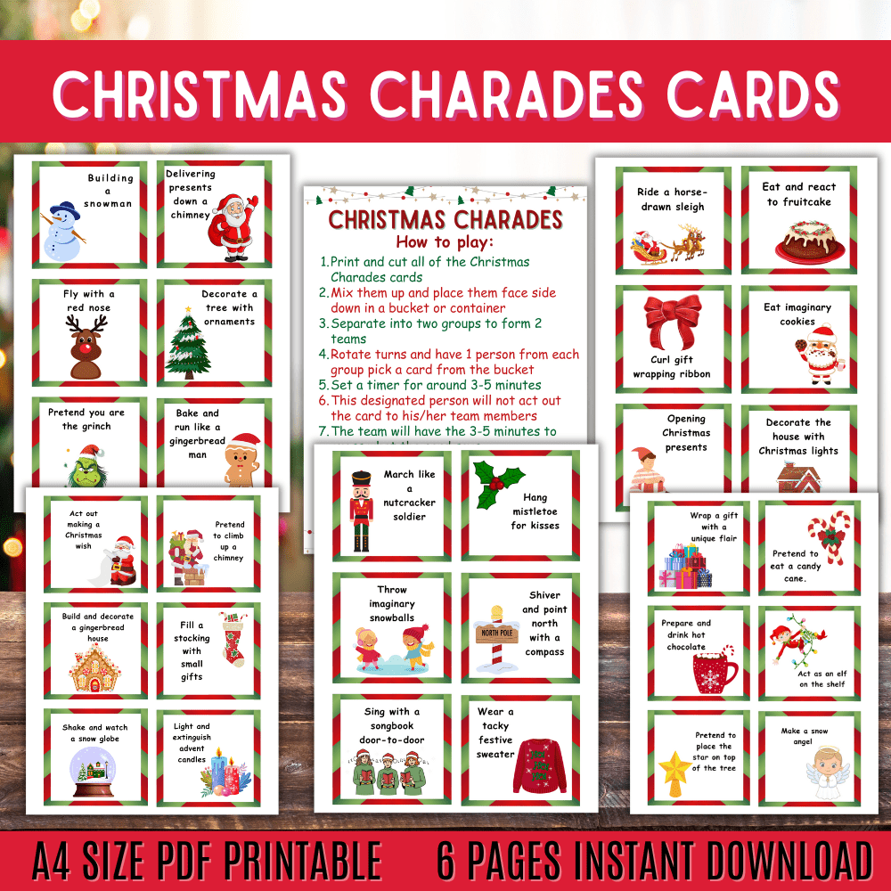 Christmas Charades Cards | vibeprintables.com