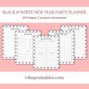 New Year Party Planner Or Binder In Black & White