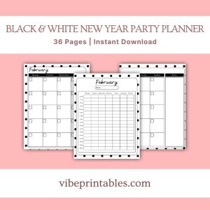 New Year Party Planner Or Binder In Black & White