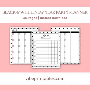 New Year Party Planner Or Binder In Black & White