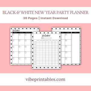 New Year Party Planner Or Binder In Black & White