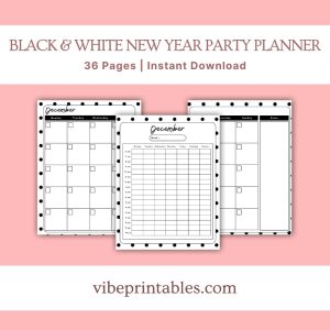 New Year Party Planner Or Binder In Black & White