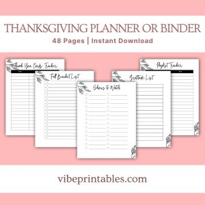 Black & White Thanksgiving Planner Or Binder