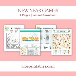 New Year's I Spy, Word Search & Maze Games Bundle