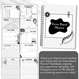 Black & White Vision Board Planner and Workbook Bundle