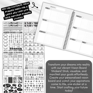 Black & White Vision Board Planner and Workbook Bundle