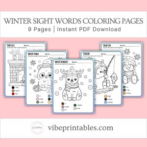 Winter Sight Words Coloring Pages For Kids