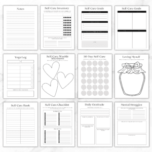 Black & White Self-Care Worksheet Set