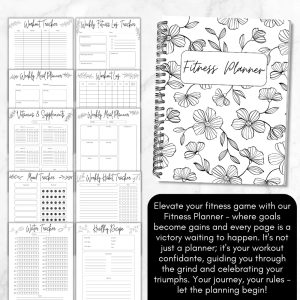 Black & White Fitness Planner and Workbook Bundle