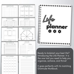 Black & White Life Planner & Gratitude Workbook Bundle