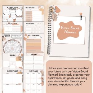 Tan & White Vision Board Planner and Workbook Bundle