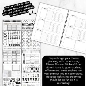 Black & White Fitness Planner and Workbook Bundle