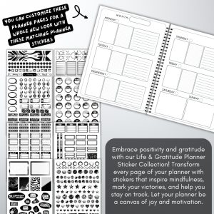 Black & White Life Planner & Gratitude Workbook Bundle