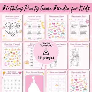 Pink Birthday Party Game Bundle For Kids