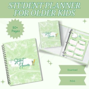 Green Student Planner Or Binder For Older Kids