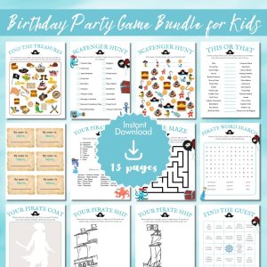 Aqua Birthday Party Game Bundle For Kids