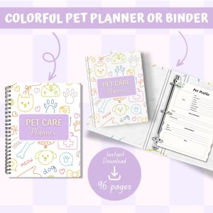 Colorful Pet Care Planner Or Binder