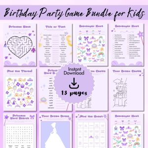 Purple Birthday Party Game Bundle For Kids