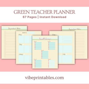 Green Striped Teacher Planner Or Binder