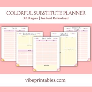 Colorful Substitute Planner Or Binder