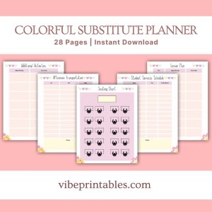 Colorful Substitute Planner Or Binder