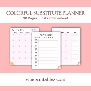 Colorful Substitute Planner Or Binder