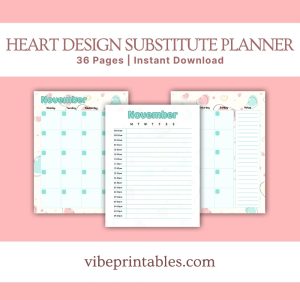 Heart Design Substitute Planner Or Binder