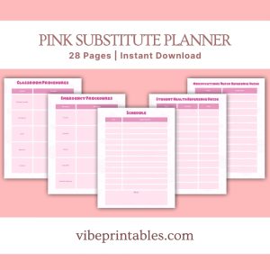 Pink Substitute Planner Or Binder