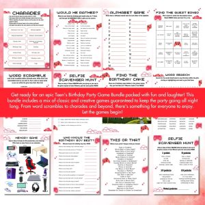 Red Birthday Party Game Bundle For Teens