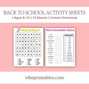 Back To School Activity Sheets Ages 8-12