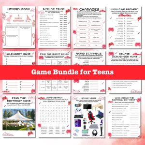 Red Birthday Party Game Bundle For Teens