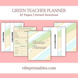 Green Striped Teacher Planner Or Binder