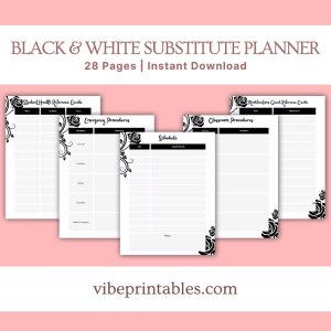 Black & White Substitute Planner Or Binder